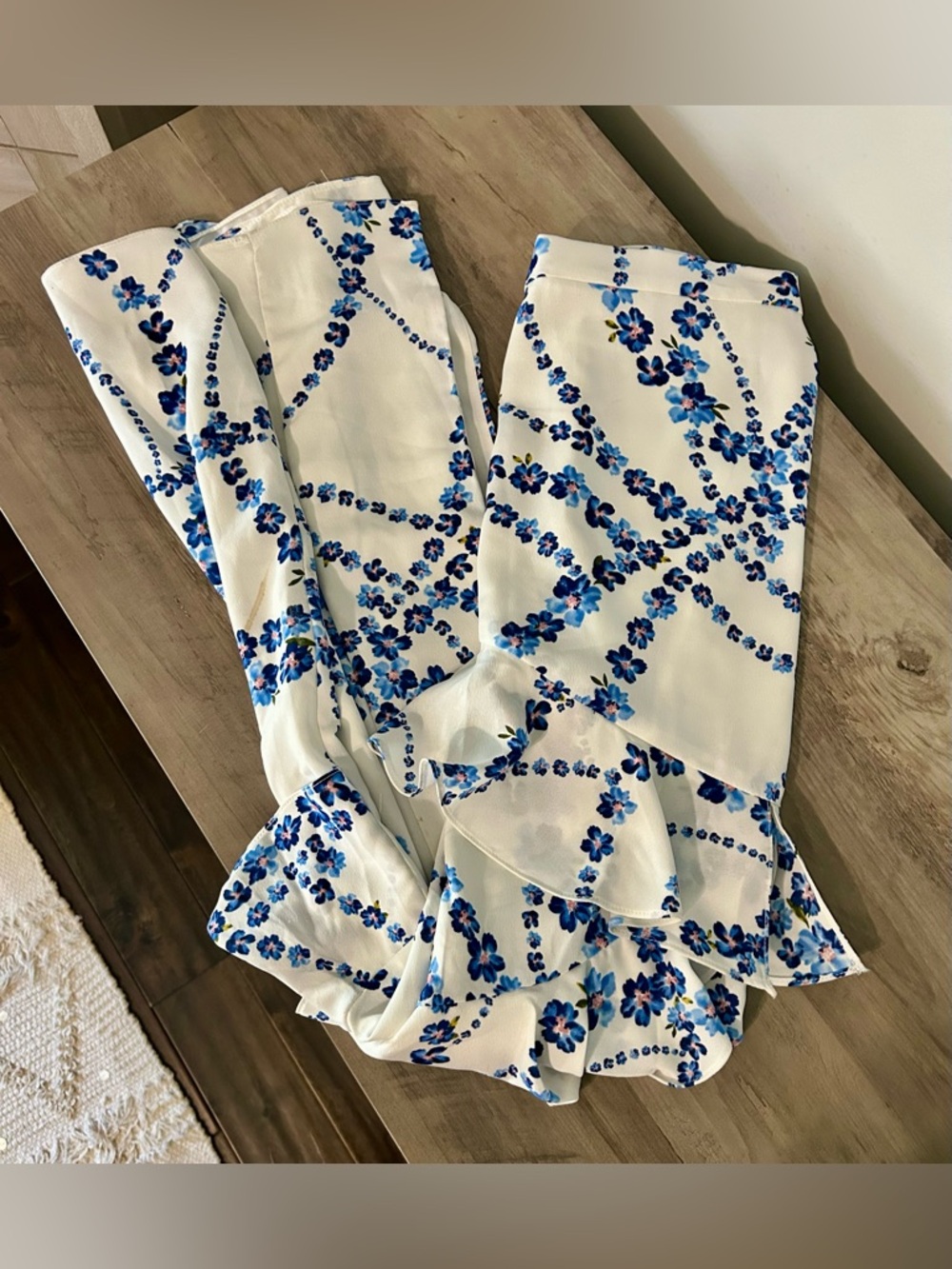 MISA Los Angeles White Blue Floral Ruffle Wrap Maxi Skirt XS NWT - Picture 2 of 5
